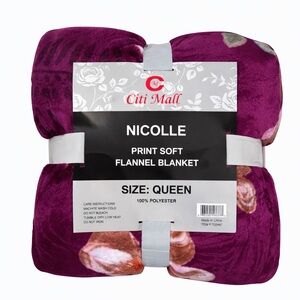 Purple Floral Flannel Blanket - Queen